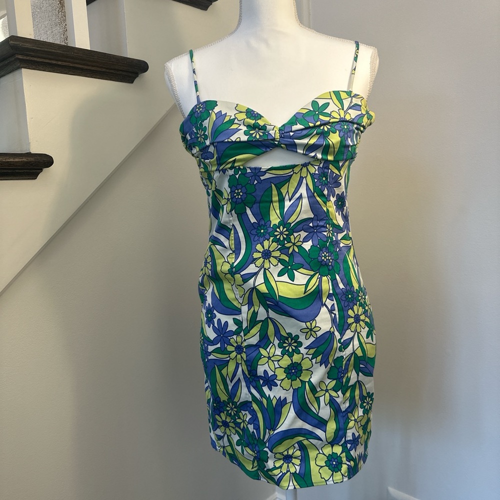 Zara Blue and Green Floral Mini Dress